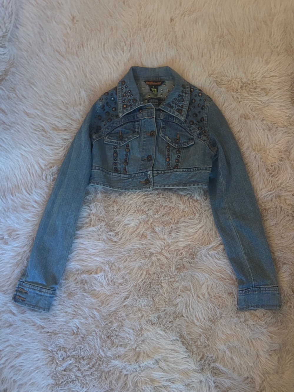 Cropped Studded Light Blue Denim Jacket